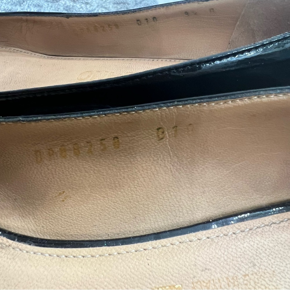 Salvatore Ferragamo Black Patent Trim Nude Leather Flats